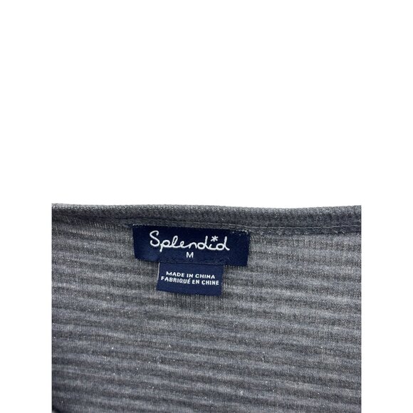 Splendid Grey Striped T-Shirt with Puffed Shoulders | Size Medium - Picture 6 of 7